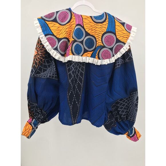 SGTC Wide Collar Prairie Style Balloon Sleeve Cape Top African Print - Picture 8 of 9